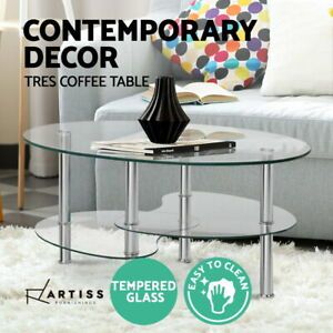 Artiss Glass Coffee Table Modern Oval 3 Tier Storage With 3 Tier Coffee Tables (View 13 of 15)