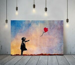 Banksy Sunset Balloon Girl  Framed Canvas Wall Art With Regard To Balloons Framed Art Prints (View 6 of 15)
