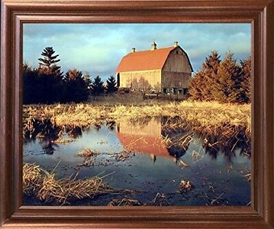 Barn And Field Lake Landscape Scenic Wall Art Decor Throughout Mountains Wood Wall Art (View 13 of 15)