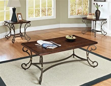Barnabe Cherry Bronze Wood Metal 3Pc Pack Coffee/End Table In Heartwood Cherry Wood Coffee Tables (View 4 of 15)