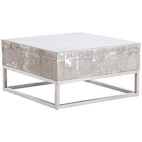 Barnard White Wash Concrete And Chrome Square Coffee Table In Oceanside White Washed Coffee Tables (View 13 of 15)