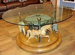 Beautiful Vintage 4 Horse Rotating Carousel Coffee Table Throughout Espresso Wood And Glass Top Coffee Tables (View 11 of 15)