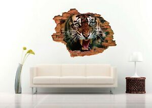 Bengal Tiger Snarling 3D Wall Decal Removable Vinyl Inside Tiger Wall Art (View 13 of 15)