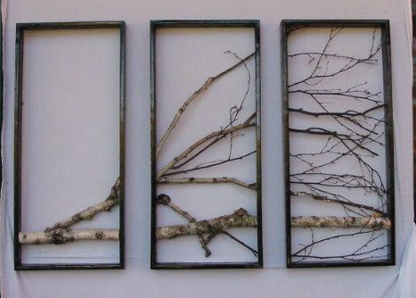 Birch Branch Wall Hanging Triptych,Original Art, Urban With Regard To Hexagons Wood Wall Art (View 8 of 15)