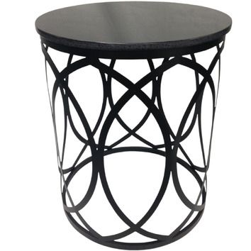 Black Drum Side Table With Granite Top | Temple & Webster With Natural And Black Cocktail Tables (View 11 of 15)
