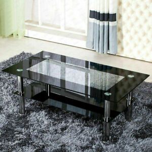 Black Glass Table Tea Coffee Table Side Table With Chrome Intended For Chrome And Glass Modern Coffee Tables (View 9 of 15)