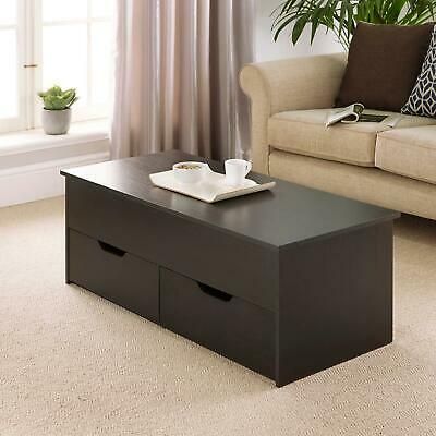 Black Wooden Coffee Table With Lift Up Top And 2 Large For Mirrored Modern Coffee Tables (View 5 of 15)
