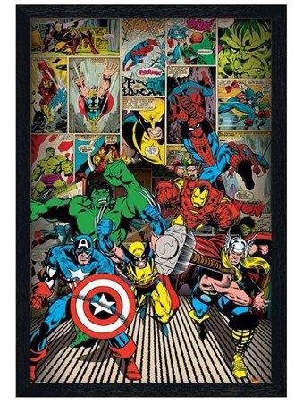 Black Wooden Framed Here Come The Heroes, Marvel Comics Throughout Children Framed Art Prints (View 8 of 15)