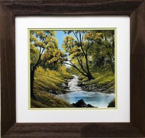 Bob Ross "Little Valley Of Stream" Happy Trees Custom With Natural Framed Art Prints (View 1 of 15)