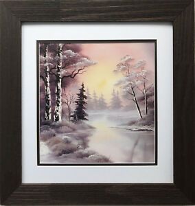 Bob Ross "Winter Glow" Happy Trees Custom Framed Art Inside Natural Framed Art Prints (View 13 of 15)