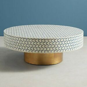 Bone Inlay Coffee Table Round / Handmade Bone Inlay Blue For White Geometric Coffee Tables (View 5 of 15)