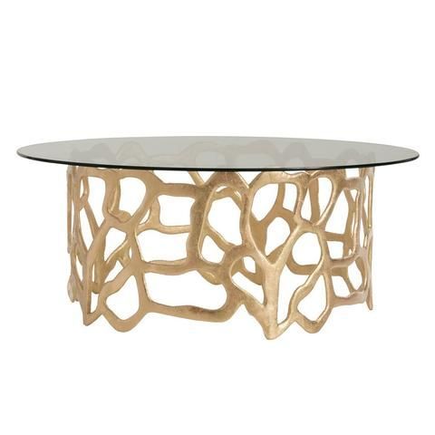 Branton Gold Leafed Coffee Table | Glass Top Coffee Table Within Gold Cocktail Tables (View 10 of 15)