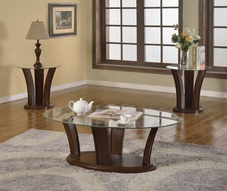 Brassex Inc Ambrose 3 Piece Coffee Table Set, Dark Cherry Throughout 3 Piece Shelf Coffee Tables (View 2 of 15)