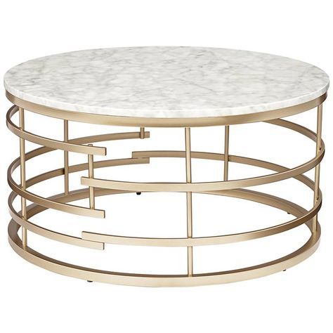 Brassica 34" Wide Faux Marble And Gold Modern Coffee Table Throughout Gold Coffee Tables (View 6 of 15)