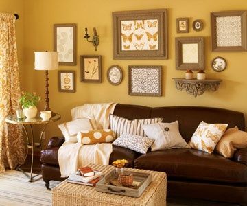 Brown Couchlove The Brown With Yellow Walls | Decor Pertaining To Cream And Gold Coffee Tables (View 14 of 15)
