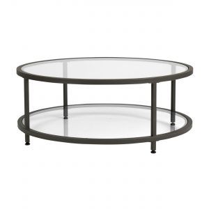 Camber 38″ Round Coffee Table In Pewter/Clear Glass – Item With Geometric Glass Modern Coffee Tables (View 6 of 15)