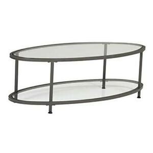Camber Oval Glass Coffee Table In Pewter With Clear Glass Within Clear Glass Top Cocktail Tables (View 4 of 15)