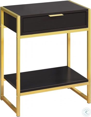 Cappuccino And Gold Metal 24" Drawer Accent Table From With Antique Gold Aluminum Coffee Tables (View 13 of 15)