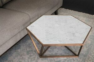 Carrara White Marble Matte Bronze Metal Coffee Table | Ebay With Regard To Faux White Marble And Metal Coffee Tables (View 13 of 15)