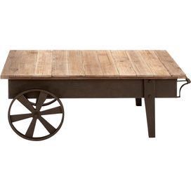 Cart Style Coffee Table In Natural With A Reclaimed Wood With Oval Aged Black Iron Coffee Tables (View 5 of 15)