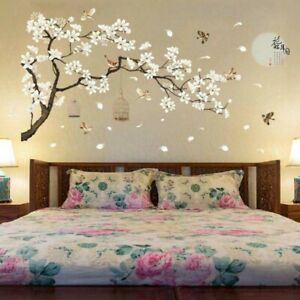 Cherry Blossom Decals Mural Decor White Blossom Tree Within Stripes Wall Art (View 5 of 15)