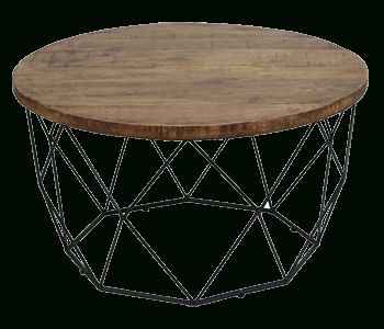 Chester Wood And Iron Geometric Round Coffee Table In Gray Wood Black Steel Coffee Tables (View 9 of 15)