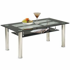 Chrome Metal & Black Glass Rectangle Coffee Table With Inside Square Matte Black Coffee Tables (View 3 of 15)
