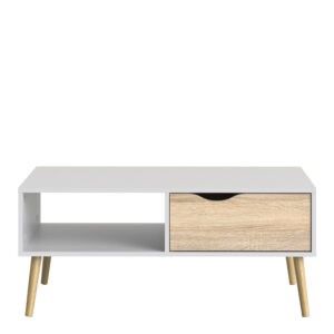 Coffee Table 1 Drawer 1 Shelf In White And Oak – Keli For 1 Shelf Coffee Tables (View 5 of 15)