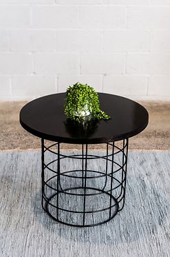 Coffee Table Black Round W/ Black Wire Base | Brandition Inside Square Matte Black Coffee Tables (View 6 of 15)