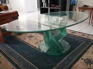 Coffee Table, Glass Top, Green Glass Spiral Base | Coffee Within Clear Glass Top Cocktail Tables (View 15 of 15)