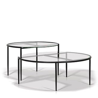 Coffee Table – Glass Top Round Nesting Tables Black Metal In Swan Black Coffee Tables (View 12 of 15)