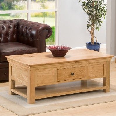 Constance Oak Coffee Table With Storage Drawer #Home # Regarding Metal And Oak Coffee Tables (View 7 of 15)