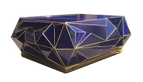 Contemporary Brass Trimmed Glass Geometric Coffee Table Within Cobalt Coffee Tables (View 12 of 15)