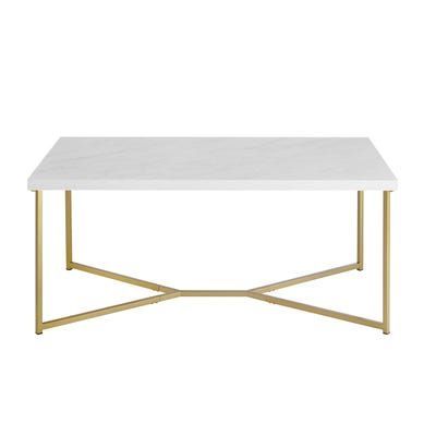 Contemporary Gold & Faux Marble Y Leg Coffee Table | Faux Regarding Square Black And Brushed Gold Coffee Tables (View 5 of 15)