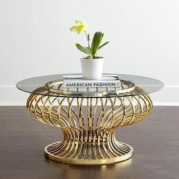 Cornelius Coffee Table In Gold | Gold Coffee Table Throughout Antiqued Gold Rectangular Coffee Tables (View 11 of 15)