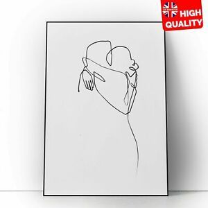Couple Hugging One Line Abstract Drawing Bedroom Wall Art In Line Art Wall Art (View 1 of 15)