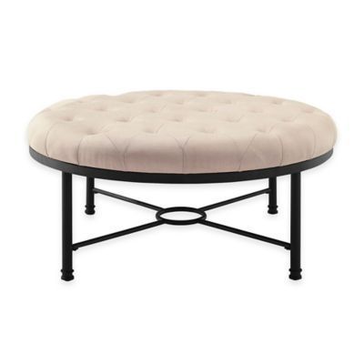 Crosley Baxter Tufted Top Ottoman In Taupe – Www Intended For Tufted Ottoman Cocktail Tables (View 5 of 15)