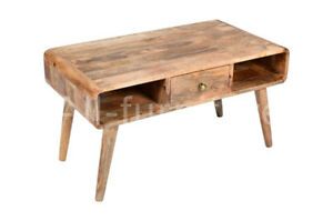 Curved Corners Solid Wood Coffee Table With Drawer Regarding Rustic Bronze Patina Coffee Tables (View 11 of 15)