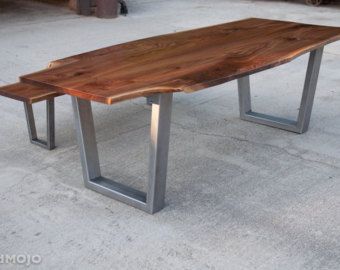 Custom Live Edge Coffee Table Trestle Table Mid Century Intended For Rustic Walnut Wood Coffee Tables (View 14 of 15)