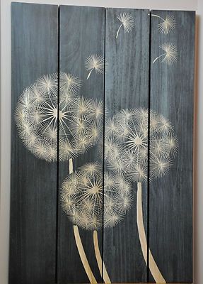 "Dandelion Seeds" 4 Panel Wall Art "Black Wash" Hand Throughout Landscape Wood Wall Art (View 5 of 15)