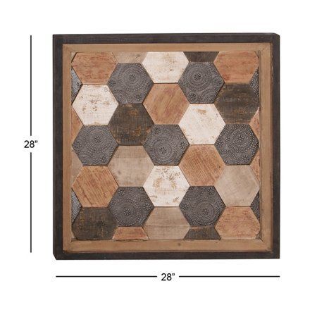 Decmode Rustic 28 X 28 Inch Wood And Metal Framed Hexagon With Hexagons Wall Art (View 9 of 15)