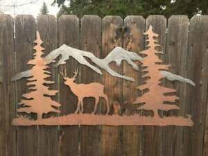 Deer Hunting Metal Wall Art Mountains Trees Forest Decor Intended For Mountains Wood Wall Art (View 1 of 15)