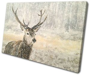 Deer Stag Winter Painting Snow Animals Single Canvas Wall Pertaining To Snow Wall Art (View 12 of 15)
