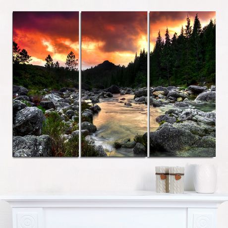 Design Art Rocky Mountain River At Sunset Extra Large Wall Throughout Sunset Wall Art (View 7 of 15)