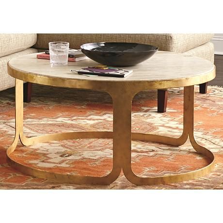 Dwell Studio Bennett Travertine Antique Gold Coffee Table Inside Vintage Coal Coffee Tables (View 3 of 15)