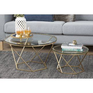 Everly Quinn Aman 2 Piece Coffee Table Set | Glass Coffee Throughout Glass And Gold Coffee Tables (View 3 of 15)