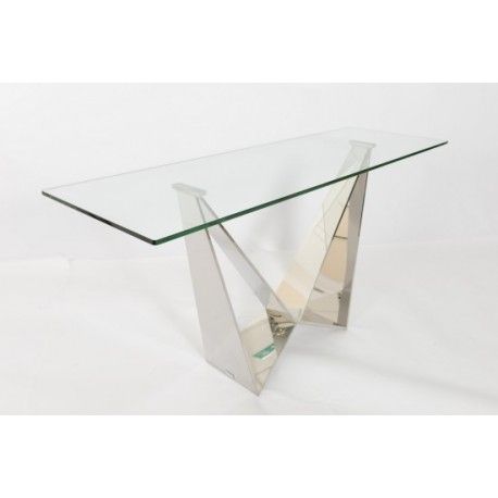 Fabio Console Table In Polished Stainless Steel With Glass With Glass And Stainless Steel Cocktail Tables (View 14 of 15)