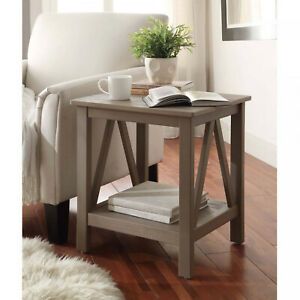 Farmhouse End Table Gray Nightstand Driftwood Accent With Gray Driftwood And Metal Coffee Tables (View 12 of 15)