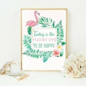 Flamingo Happy Quote Print Wall Art Summer Tropical Inside Summer Wall Art (View 13 of 15)