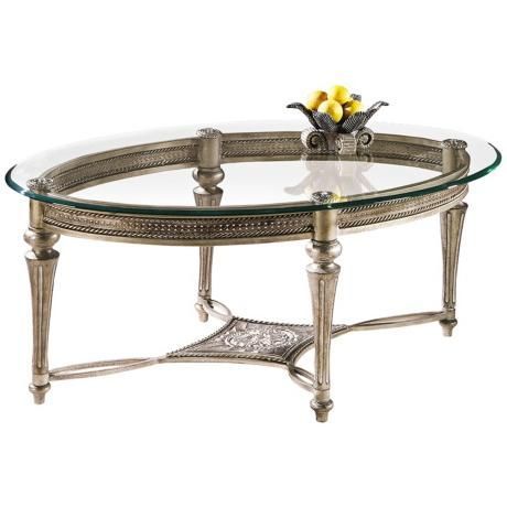 Galloway Brush Pewter Oval Cocktail Table – #Y0395 | Lamps Pertaining To Glass And Gold Coffee Tables (View 14 of 15)